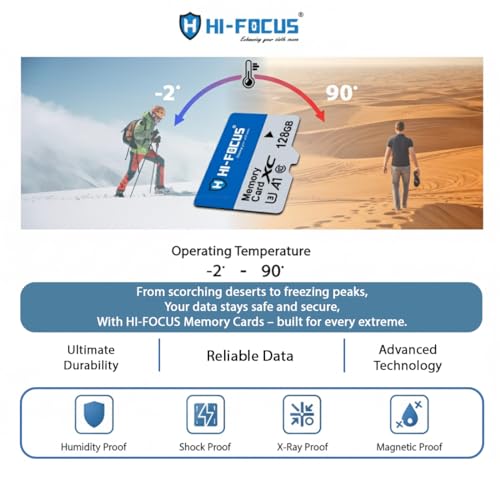 Image of HI-Focus 128GB Micro SD Memory Card Class 10 U3 A1 - High-Speed Storage for CCTV, Cameras, Phones, Drones & Action Cameras