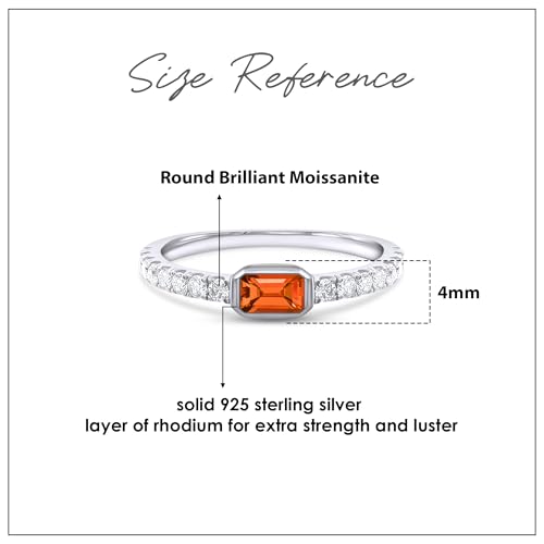 Emerald Cut Simulated Birthstone & Round 1/3 Cttw Lab Created Moissanite Bezel Set Stackable Wedding Ring Band for Women In 14K Gold Plated Sterling Silver2