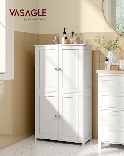 VASAGLE Floor Storage Cabinet, Shaker Cabinet with 2 Adjustable Shelves, 4 Doors, Tall Freestanding Organizer Unit, for Kitchen Bathroom Living Room, Cloud White UBBC553WH01S - Image 3