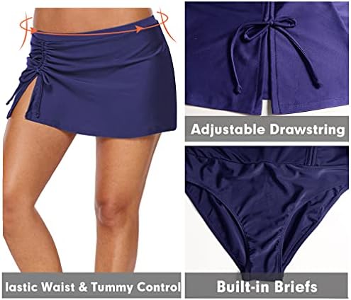 Ecupper Women's Mid Waist Swim Skirt Flounce Bikini Tankini Bottom with Brief