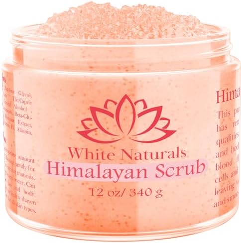 Himalayan Salt Body Scrub, Pink Exfoliator For Women, Exfoliating Scrub for Soft Skincare, Removes Dead Skin Cells, Natural Face Foot Hands Exfoliation Deep Cleansing & Moisturize Skin Large 12oz Jar