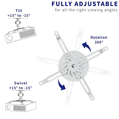 VIVO Universal Adjustable Ceiling Projector, Projection Mount Extending Arms Mounting Bracket, White, MOUNT-VP01W