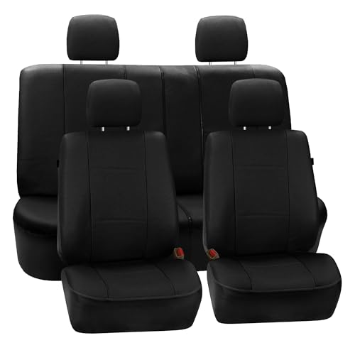 FH Group Full Set Faux Leather Car Seat Covers for Low Back Front Seat Covers, Airbag Compatible, Split Bench Rear Seat, Universal Fit for SUV, Sedan, Black