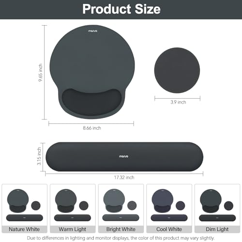 Image of MOSISO Wrist Rest Support for Mouse Pad&Keyboard Set, Circle Curved Ergonomic Mousepad&Coaster Non-Slip Base Home /Office Pain Relief&Easy Typing Pad with Soft Cloth&Raised Memory Foam, Slate Gray