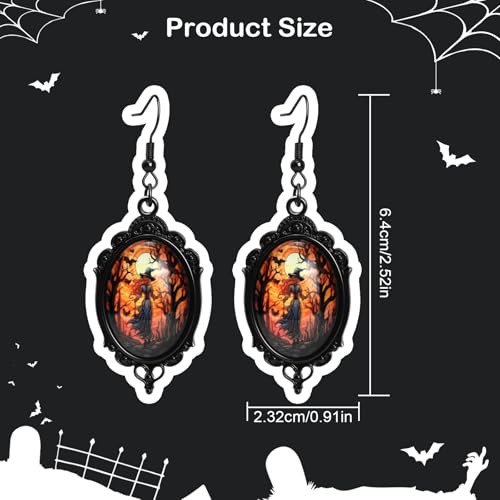 Halloween Earrings for Women Gothic Mystery Witchy Cameo Dangle Earrings Vintage Jewelry Punk Style Orange Glass Crystal Earring for Masquerade Party2