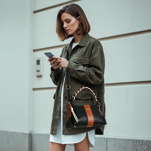 Image of EXOTIC Noire Twist Structured Handbag with Braided Handle & Multi-Compartment Design