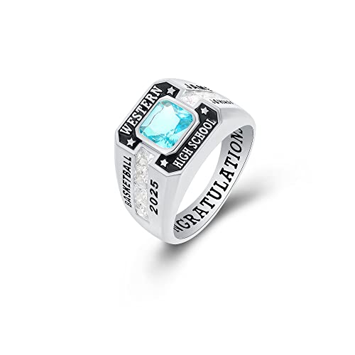 Pjm Customized Sterling Silver Or 10 Kt Gold Men's High School And College Class Ring – Phoenix Collection - Mementos Jewelry (Sterling Silver Platinum) #TOP1
