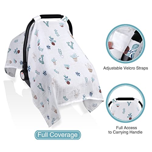 Image of Muslin Carseat Cover for Boys Girls, Breathable Infant Car Seat Canopy, Lightweight Baby Carrier Cover, Newborn Shower Gift, Fit Spring Summer /Hot Days /Warm Weather, Cactus