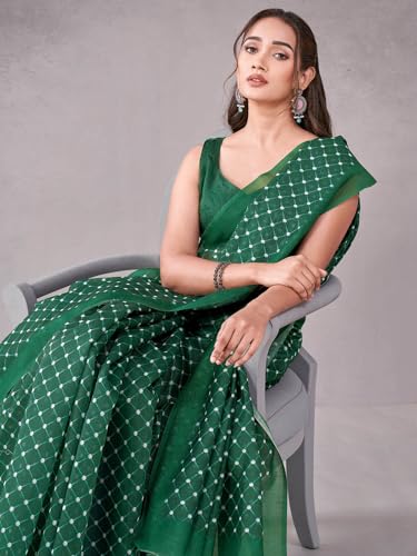 Image of Satrani Women's Chanderi Printed Saree with Unstitched Blouse Piece
