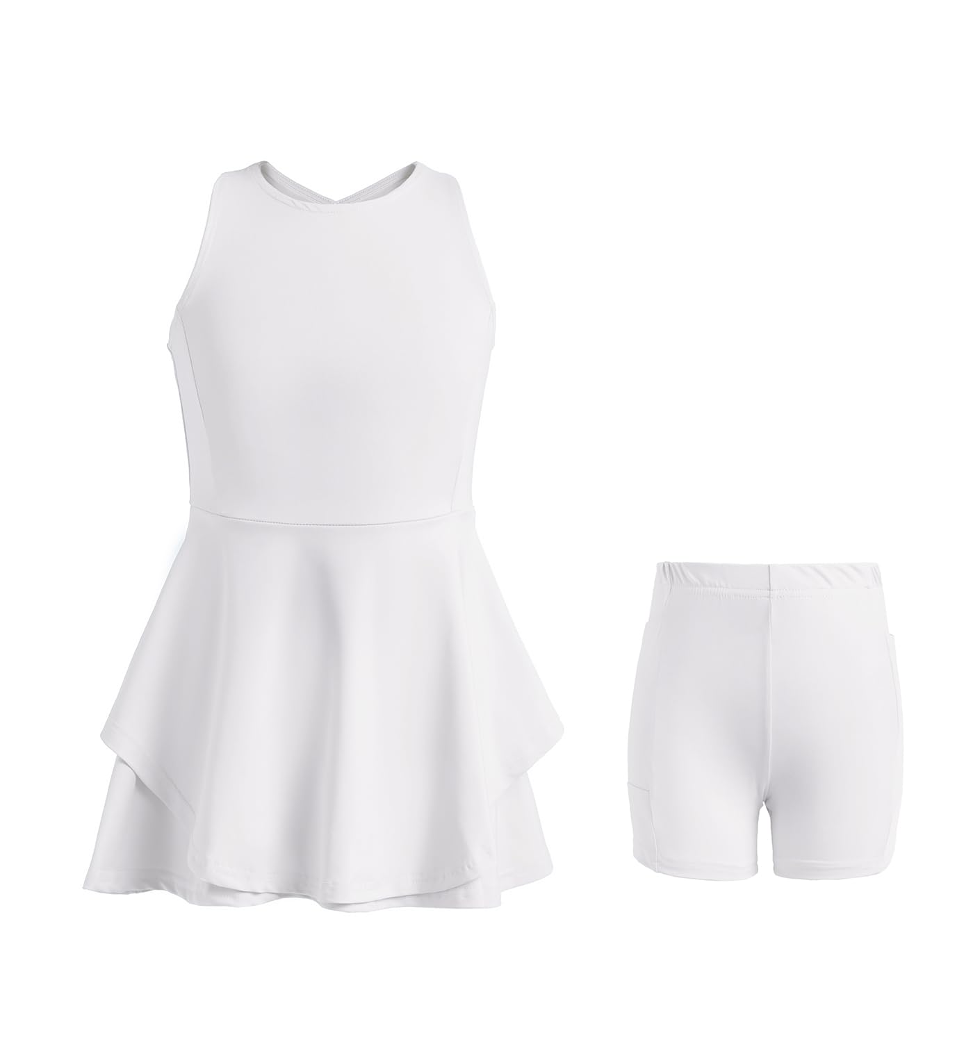 Handfrog Kids Girls Tennis Golf Dress Outfit Sleeveless Dress with Shorts Pockets 2 Piece Sport Athletic Sets