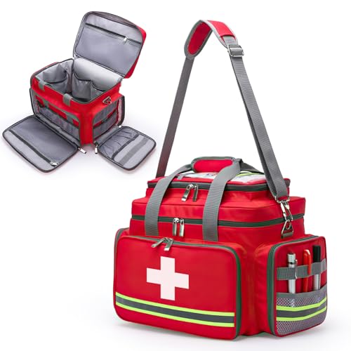 Bolsa Médica Botiquín de Primeros Auxilios Vacio Bolsa de Medicamentos Grande para Viaje, Casa, Deportivo, Supervivencia, Maletin Medico para Enfermeras Fisioterapeutas, Fondo Antideslizante -Rojo