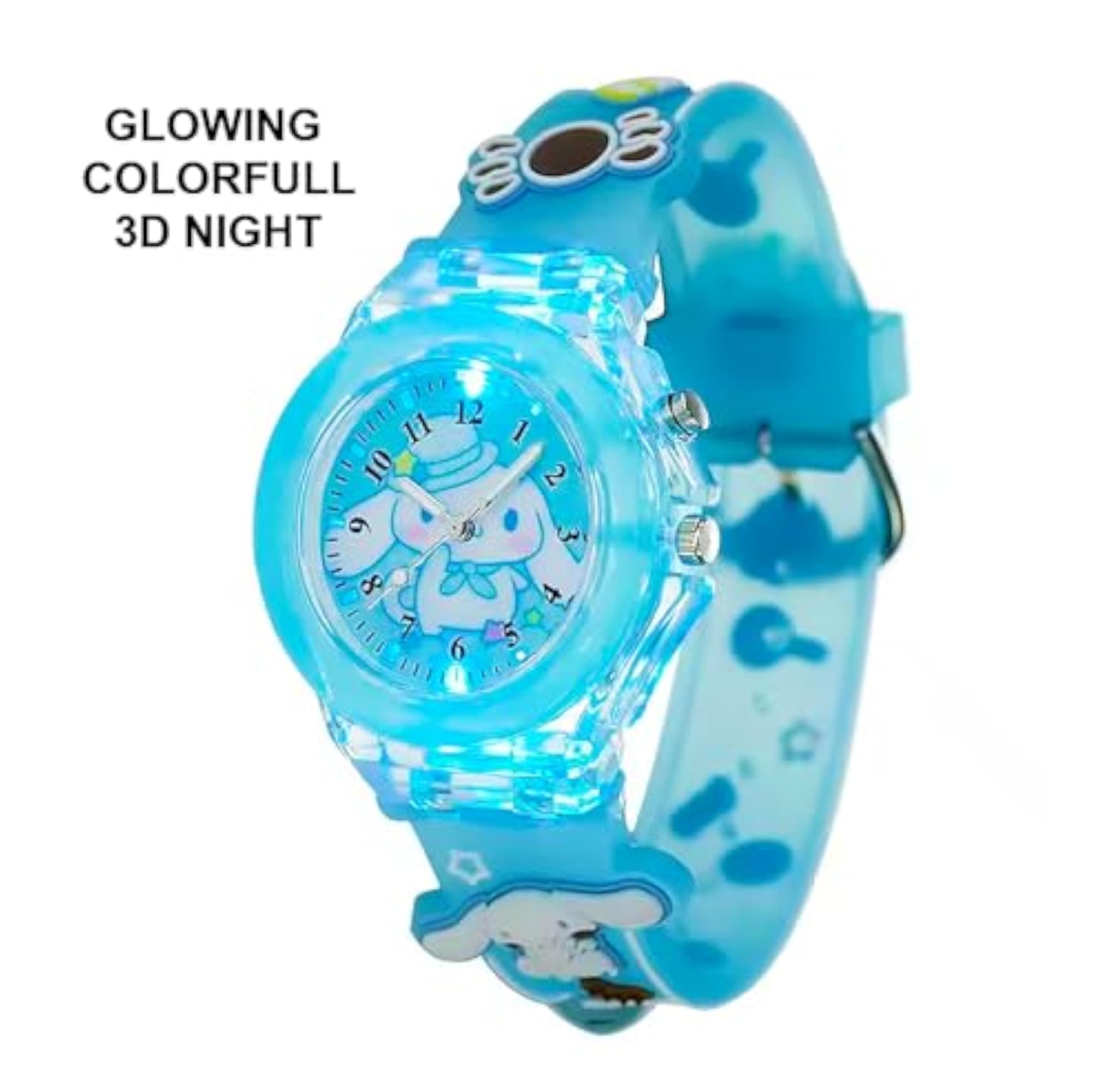 Kids Cartoon 3D Printed Strap & Glowing Light Watch