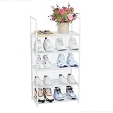 ZENTOU 5段 白 【新型壁＆靴保護機能】 シューズラック スリム 狭い玄関対応 玄関収納 大容量8~10足 おしゃれ 白棚 靴箱 下駄箱対応 組立簡単 壁面保護 防汚 防水 半透明PPシート付 幅45×奥行28×高さ88cm
