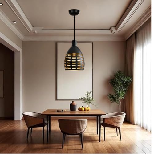 Image of GreyWings Black Aluminium Hanging Light Pendant Lamp, Antique Ceiling Light for Home Decor, Bulb Not Included, Pack of 3