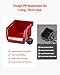 VEVOR Wall Mounted Storage Bins, 12 Plastic Bins & 3 Metal Rails, Plastic Hanging Stackable Storage Bin for Screws, Nuts, Bolts, Nails, Hardware Tool Organizer for Workshop, Craft Room, Garage, Red