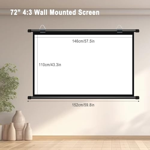 Pantalla de proyección portátil para interior y exterior, montaje en pared y techo, pantalla HD, ángulo de visión de 160°, para hogar u oficina, pantalla de película para interior y exterior (Blanca, 72") miniatura 6
