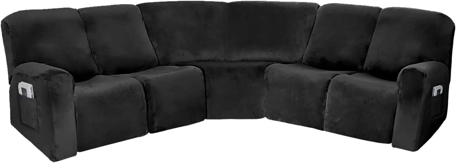 SDYdsgE sofa cover， Velvet Recliner Corner Sofa Cover 7 Piece L Shape Sectional Couch Grey Fits 5 Seats(Black)