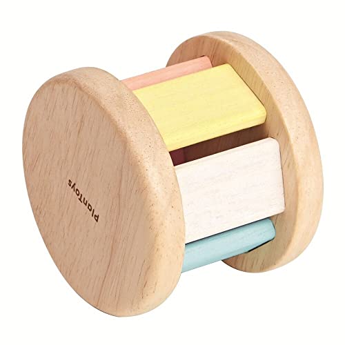 PlanToys Sonajero Bebé - Rodari Bebé Arcoíris - Sonajero Madera con Sonido Suave al Rodar - Juguete de Madera para Bebés 6 Meses - Juguetes de Madera - Regalo para Recién Nacidos - Pastel