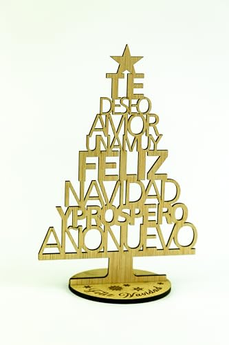 EWALAMI: Mini árvore de Natal em madeira. Enfeites e presentes de Natal para escritório, secretária, sobremesa em madeira DM, cartão presente FELICITAÇÃO, ARVOREZINHA (árvore de Natal elegante)