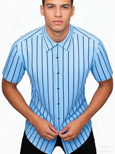 WENTTUO Men's Hawaiian Shirt Short Sleeve Button Down Tropical Summer Beach Casual Shirts Light Blue - image 3