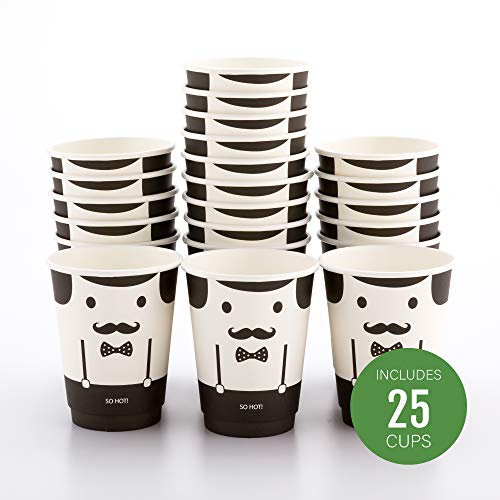 Image of Restaurantware 12 Ounce Paper Cups, Pack of 25 Monsieur Design Disposable - Leakproof, Recyclable, Black and White Insulated Hot Beverage Holders, Matching Lids Available for Purchase Separately