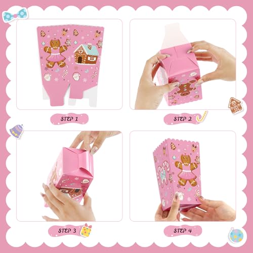 Image of K KUMEED 24 PCS Christmas Popcorn Favor Boxes,Pink Gingerbread Man Christmas Party Supplies,Cute Candy House Popcorn Bowls Popcorn Buckets Popcorn Bags for Kids Christmas Party Decorations