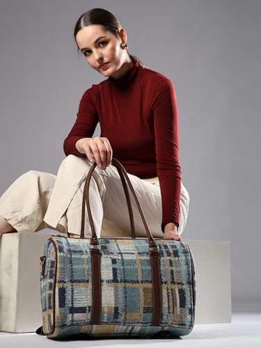 Image of ENSAC Premium Duffle Bag for Travel for Men and Women Made of Cotton /Jacquard with Cabin Holiday Bag (Blue)