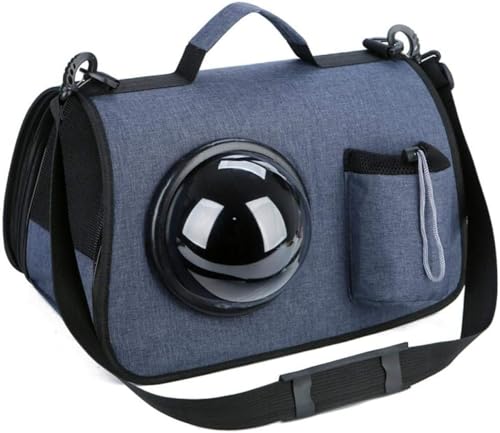 ペットバッグ キャリーバッグ 手提げ ショルダー 宇宙船カプセル型 折りたたみ 猫用 小型犬用 小動物 旅行 外出 お出かけ 散歩用ハンドバッグ 撥水通気 洗い簡単 犬猫兼用 (デニムブルー)