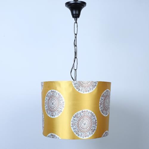 Image of Tu Casa Mandala Print Fabric Glow Pendent Light Hanging Lamp For Bedroom, Living Room, Lounge, Office, Gifting Area Without Bulb For Home Decoration (Height - 20 inch)