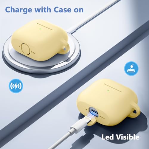 Dgege for Airpods 4th Generation Case Cover(2024),Soft Silicone Full Protective Case for AirPods 4 Case with Keychain & Cleaner Kit,Compatible with Apple Airpods 4 for Women,Men（Creamyellow） by DGege - Image 3