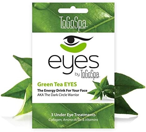 ToGoSpa Green Tea EYES, Dark Circle Warrior | Premium Clean Anti-Aging Gel Pads with Collagen, Hyaluronic Acid, Aloe Vera, Vitamins C & E, Taurine, and Green Tea Extract - 3 Pack