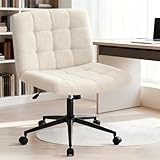 Hellove Chaise De Bureau à roulettes, Chaise de Bureau à Assise Large avec Dossier, Chaise Entrecroisée en Tissu Sherpa Doux, Hauteur Réglable pour Le Bureau ou Le Salon, Beige
