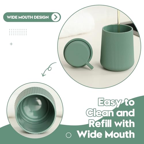 Image of YAUKPH Striped Foaming Hand Soap Dispenser with Leak-Proof Pump for Bathroom and Kitchen Countertop 11oz Sage Green