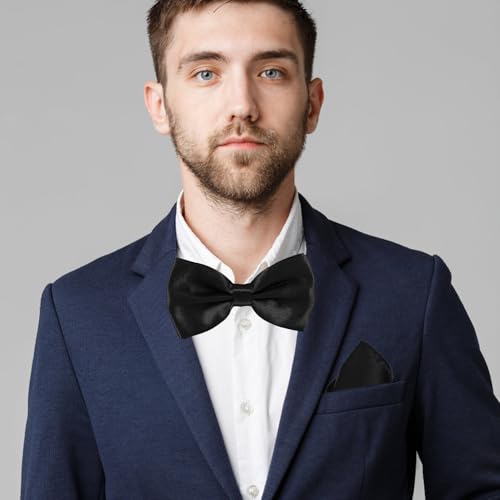 Juego de corbata y fajín con pañuelo negro satinado para hombre miniatura 4