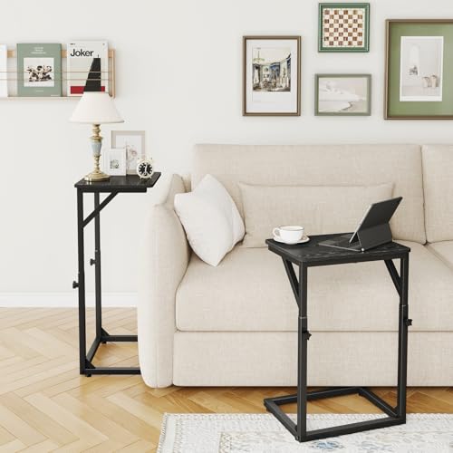 NEFROM 5-Level Adjustable C-Shaped End Table, Small Side Table for Couch, Sofa TV Tray Table for Living Room, Bedroom, Bedside ET-ZA-BKW1