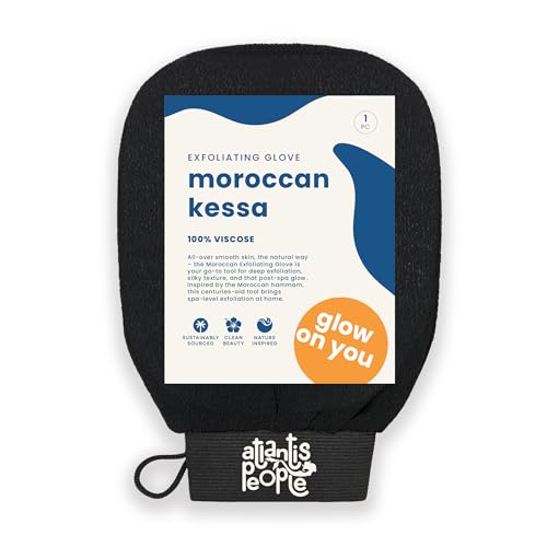 Moroccan Exfoliating Glove - Body Scrubber & Wash Mitt for Smoother Skin Exfoliates Dead Skin Cells Helps Even Skin Tone Ideal for Self-Tan Removal & Keratosis Pilaris Ingrown Hair