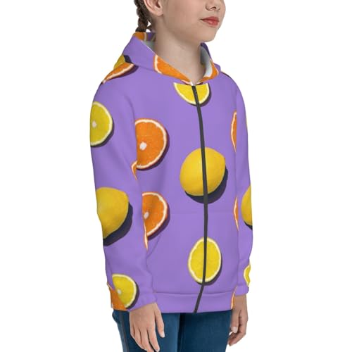 Yellow Lemon And Orange Kid Hoodies Boys Zip Up Sweatshirts Girls Pullover with Pocket4