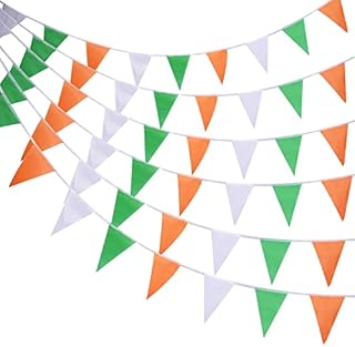 19.6 Feet Irish St. Patricks Day Party Decorations Irish Patriotic Themed Bunting Banner Flags White & Orange Bunting Decoration
