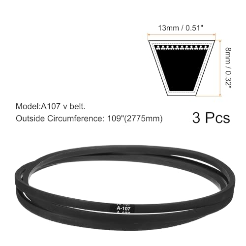 Image of uxcell 3pcs A107 or 4L1090 Classic Wrapped Rubber V-Belt, 107 inch(2725mm) Inside Circumference, A Profile V Belt