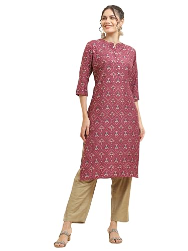 Image of Shree Women Liva (Rayon) White Floral Print Kurta