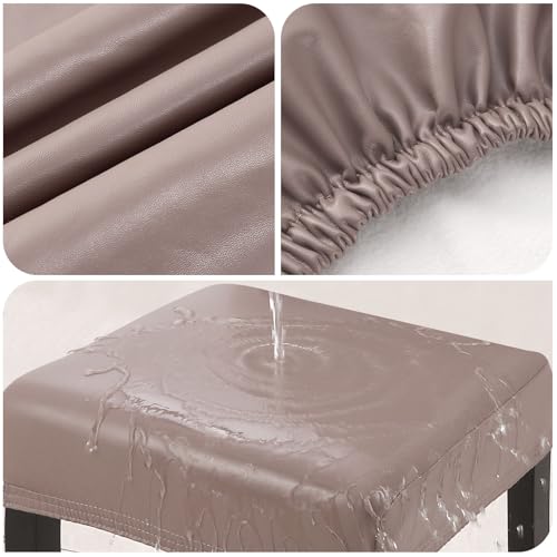 Image of YISUN Stool Covers Rectangle - 4 Pack Stretch Waterproof Saddle Seat Cover Counter Bar Stools Bar Chairs Covers Kitchen Island Chairs Cushion Protector (4, Pu Leather-Chocolate)