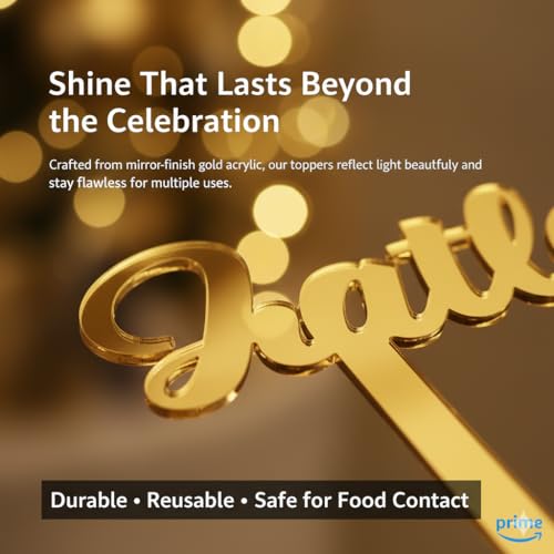 Image of LET'S DIY Personalized Gold Acrylic Cake Topper - Custom Name or Message Party Decoration for Cakes
