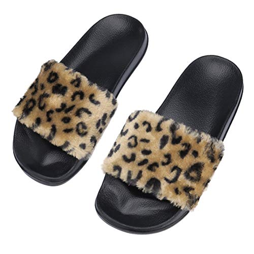 LANFIRE Damen Hübsche Plüsche Hausschuhe Eva Rutschfeste Pantoffeln Herbst- und Winterpantoffeln (39 EU, Leopard)