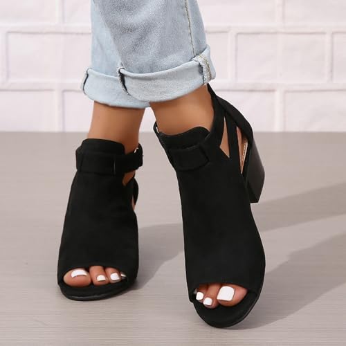 ZBYY Womens Peep Toe Ankle Booties Chunky Heels Cutout Back Zipper Sandals Suede Side Ankle Strap Dress Sandals2