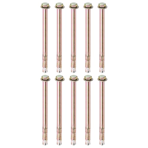 M METERXITY 10-Pack Hex Expansion Bolt, M6x120mm Colored Galvanized Iron-Carbon Steel External Hex Expansion Bolts, Anti-Corrosion Metal Bolt for Concrete/Dry Brick/Block Walls