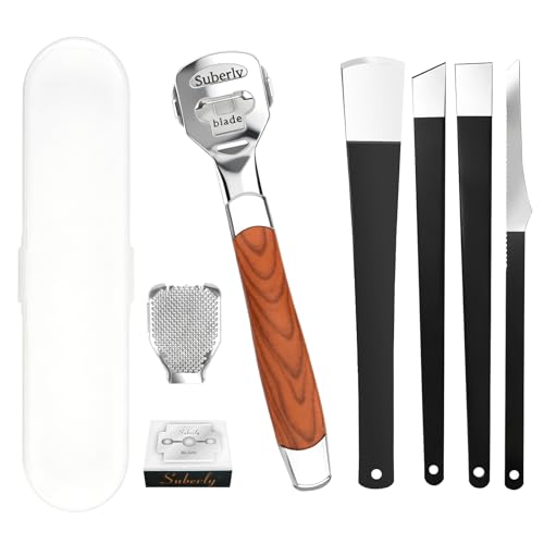 Stainless Steel Foot File Callus Remover | Pedicure Tool Includes 10 Replacement Heads & 4 Pack Scraper | Foot Care for Men & Women