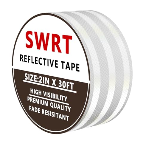 SWRT 2 Inch X 30 FT Reflective Tape Outdoor Waterproof DOT-C2 Fade Resistant White Reflective Tape Strong Adhesive Safety Warning Tape Reflector Conspicuity Tape for Trailer Trucks Bikes