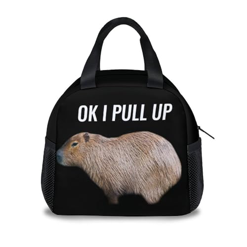 Mercuryelf Lunch Bag for Women Men, Insulated Lunchbox for Girls Boys, Black Funny Lunch Bags Reusable, Small Foldable Lunchbag for Work School