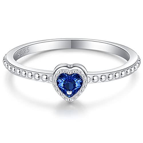 Sololike S925 Sterling Silver Stackable Rings For September For Women Girls - Birthstone Stacking Blue Heart Ring Size 6 Knuckle Rings Band Mothers Day Birthday Jewelry Gifts #TOP13