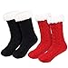 Produktbild Tacobear 2 Paar Damen Kuschelsocken Haussocken Bettscoken Hüttensocken Wintersocken Warme Dicke Socken mit Antirutschsohle für Damen und Herren (Schwarz+Rot)